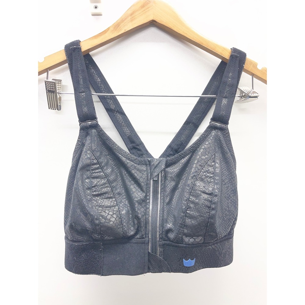 Shefit Ultimate Sports Bra Black Snakeskin Print High Impact Zip Front Size M